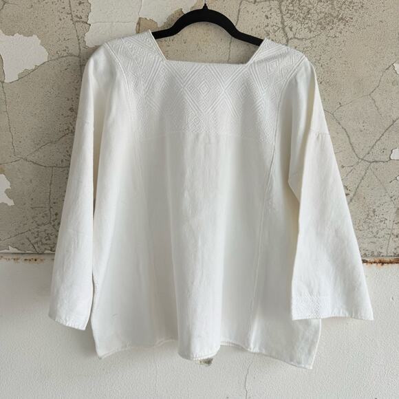 Sleepy Jones Tunic Blouse White Textured Cotton Square Neck Boho Coastal Classic - Picture 1 of 10